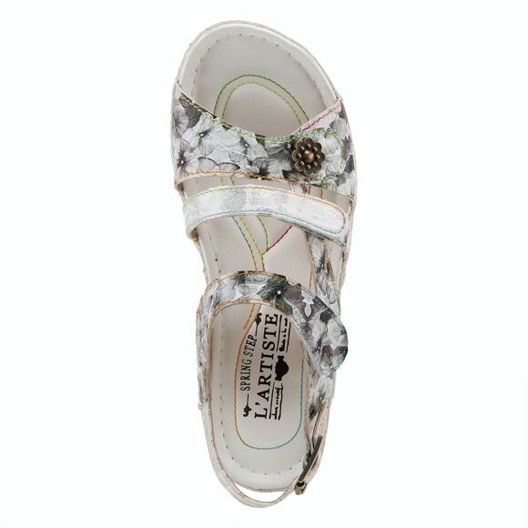 L'ARTISTE Sumacah Size 36/5.5-6 Silver White Hand Painted Leather Comfort Sandal - Picture 8 of 11